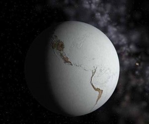 An artist's depiction of a fully frozen Earth during a Snowball Event (Credit: Image by Neethis, via Wikimedia Commons)