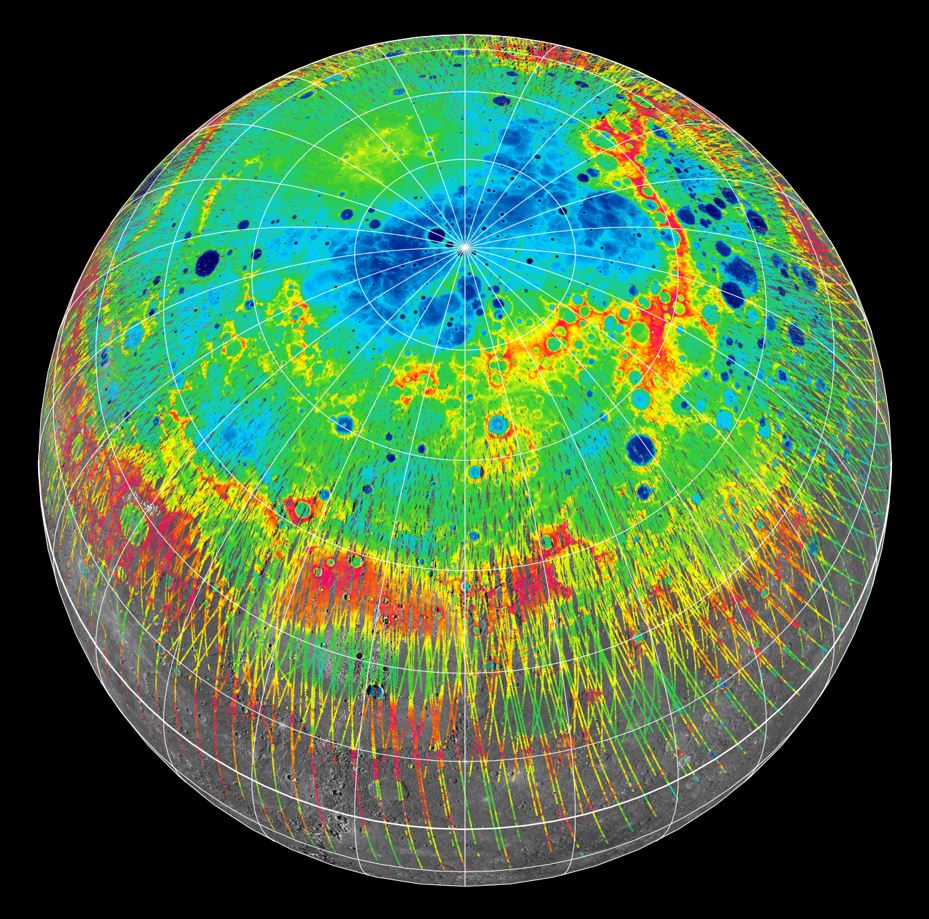 The elevation profiles made by the laser altimeter on board MESSENGER from the northern hemisphere of Mercury (the warmer the color, the higher in elevation). Scientists used these high-precision range measurements to determine Mercury’s rotation.