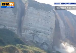 An even better video of the large rock topple and collapse at Saint Jouin Breneval in France