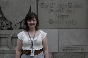 Jessica Morrison, AGU's 2012 AAAS Mass Media Fellow, stands in front of the Chicago Tribune, where she is completing her 10-week fellowship. (Photo credit: Armando L. Sanchez/Chicago Tribune)