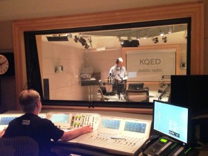 Mike Osborne, AGU’s 2013 Mass Media Fellow, records a story in the KQED studio. Photo by Dione Rossiter.