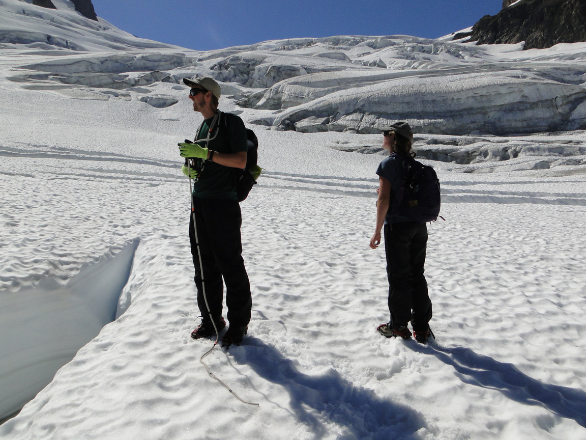 Limited snowpack below the main icefall at 1750 m on Aug. 10.