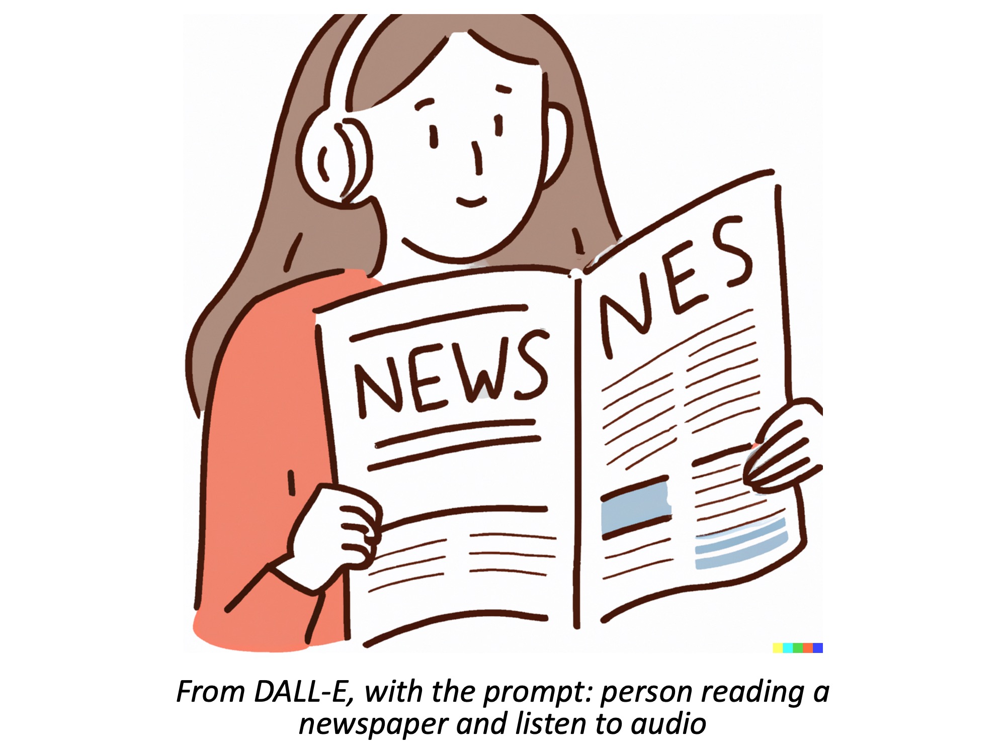 cartoon of person reading a newspaper with headphones on