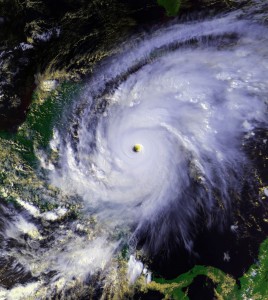 Hurricane Mitch, the strongest storm observed in 1998, is the second deadliest Atlantic hurricane on record. Mitch caused more than 10,000 deaths, mainly due to torrential rainfall across Central America. Credit: Wikimedia Commons/NOAA satellite image.