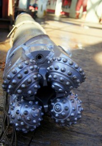 A ‘healthy’ drillbit: the rotary cone barrel (RCB) used for drilling into hard rock.  Credit: Amy West