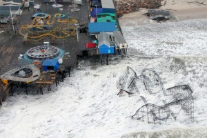 The end of the Casino Pier at Seaside Heights, New Jersey, was swallowed by Hurricane Sandy in October 2012.  Credit: New Jersey Army National Guard