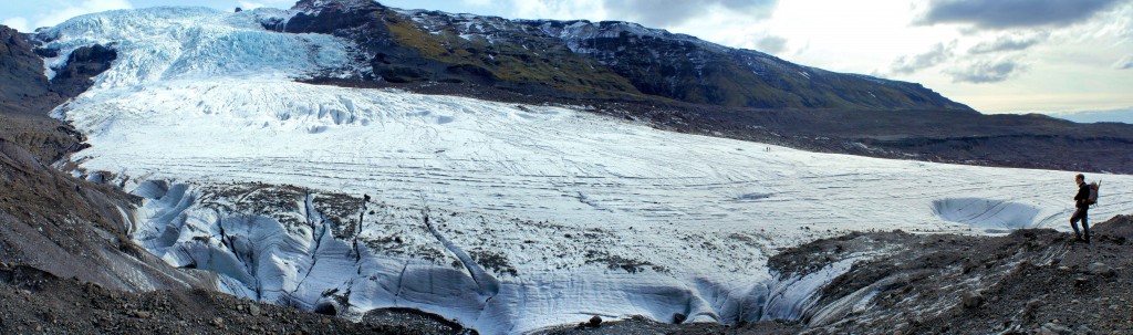 Andrew Finlayson, a scientist at the British Geological Survey, on the Falljökull glacier. Credit: British Geological Survey