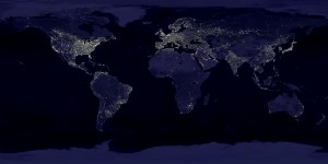 The new study used satellite images of nightlights to identify the regions most at risk for flood deaths and damage. Nightlights, as shown in this composite image of the earth at night from NASA, are a widely used proxy for population density. Credit: NASA/NOAA