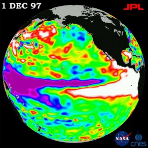 Similar initial ocean conditions in 1997 produced a massive El Niño system that produced extreme weather around the globe.  Credit: NASA