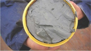 A core sample from a pockmark, collected during the 2014 Arctic Landslide Tsunami project, contains hydrate in the lower left corner. Credit: Millie Watts University of Southampton