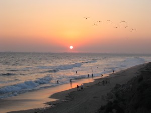 Huntington Beach, California at sunset. Credit: DHN via Wikimedia