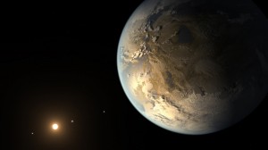 The artist's concept depicts Kepler-186f , the first validated Earth-size planet to orbit a distant star in the habitable zone—a range of distance from a star where liquid water might pool on the planet's surface.  Credit: NASA