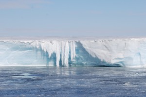 Cascade of meltwater, partly frozen while flowing, at the shelf ice edge of Larsen A, western Weddell Sea, off the coast of West Antarctica. Credit: Alfred Wegener Institute/Wolf Arntz. 