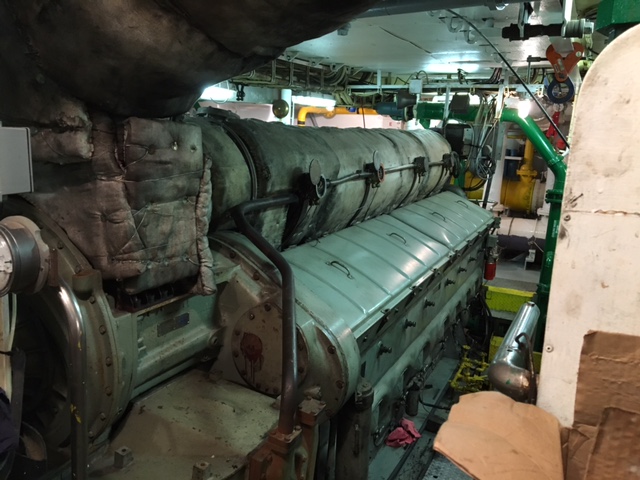 Left: The CTD, which the scientists use to get water samples and measure the conductivity, temperature, and depth (pressure). Right: The ship's engine. 