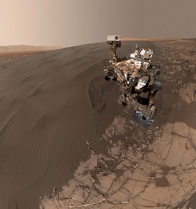 This self-portrait of NASA's Curiosity Mars rover shows the vehicle at 'Namib Dune,' where the rover's activities included scuffing into the dune with a wheel and scooping samples of sand for laboratory analysis. Credit: NASA/JPL-Caltech/MSSS.