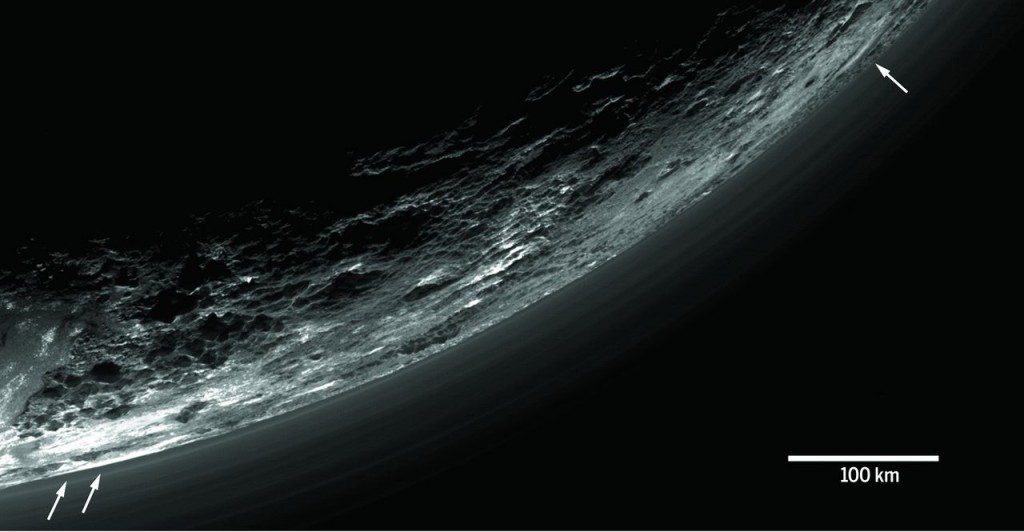 Multispectral Visible Imaging Camera (MVIC) image of haze layers above Pluto’s limb. Credit: NASA/Johns Hopkins University Applied Physics Laboratory/Southwest Research Institute/AAAS/Science