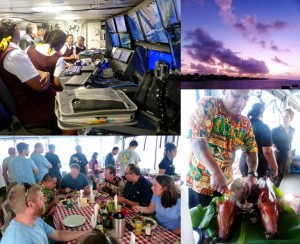 While harbored in the country of Tonga the science team and crew hosted ship tours for local students and professionals after which they said farewell to the beautiful country, new friends and colleagues over a traditional Tongan dinner on board the R/V Falkor. Credit: Cherisse Du Preez
