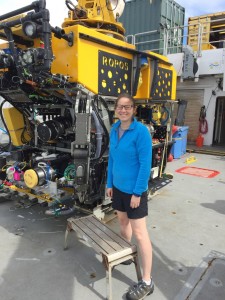 Blog author Dr Roxanne Beinart with the remotely operated vehicle ROPOS. Credit: Sean Sylva