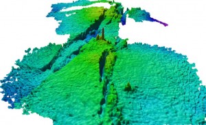 Bathymetry from the Kilo Moana vent field, mapped in 2005. Each grid cell in this image is 25 cm. Credit: SOI/Dr. V. Ferrini