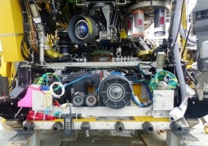 High definition camera in a titanium housing (BFC6000) associated with two stereo cameras on the ROV ROPOS. Credit: SOI/ROPOS/Fanny Girard