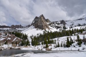 Sundial Peak, in the Wasatch Mountains, with Lake Blanche (elevation 2718 meters (8920 feet)) in the foreground, May 2016. Credit: David White.