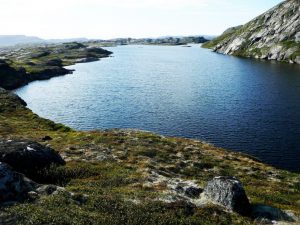 A new study uses aquatic leaf waxes to study the history of precipitation at this lake in Western Greenland. Credit: Jason Briner.