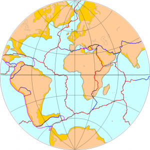 Outlines of Earth’s eight tectonic plates, with African Plate at center. Credit: Micheletb_Data via Wikimedia Commons. 
