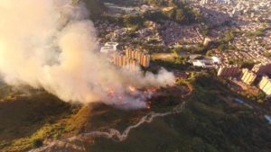 A drone still taken from a fire in Colombia’s Aburrá Valley in September 2019. Credit: SIATA. 