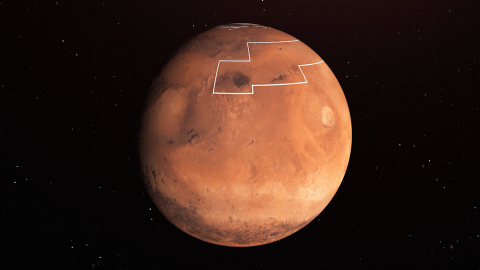 Water ice marked on Mars globe