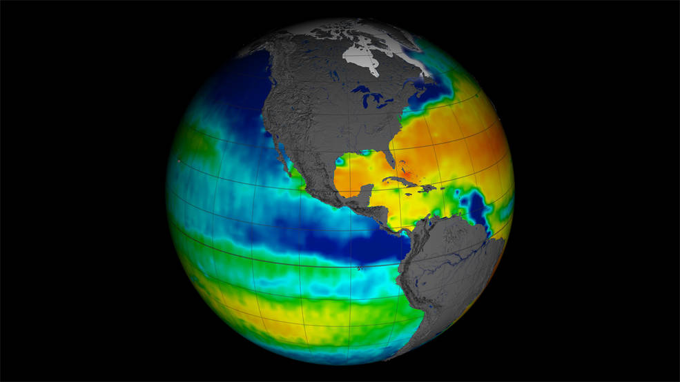 NASA/CONAE's Aquarius satellite (2011-2015) collected sea surface salinity (saltiness) data over the entire globe. Credit: NASA/Greg Shirah.