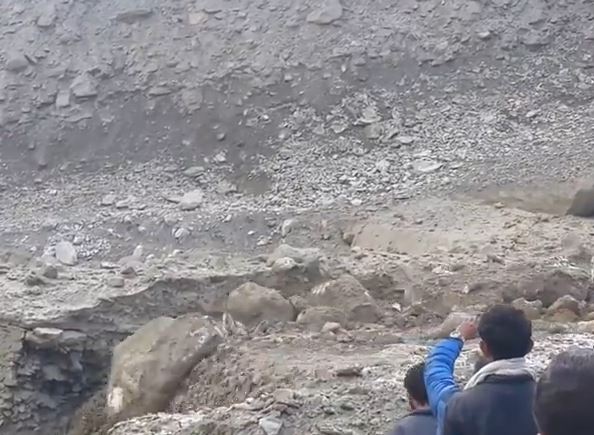 A debris flow transporting large boulders in the Himalayas, via Youtube