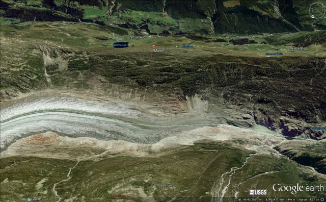 Google Earth imagery from 2009 of the site of the Aletsch landslide in Switzerland