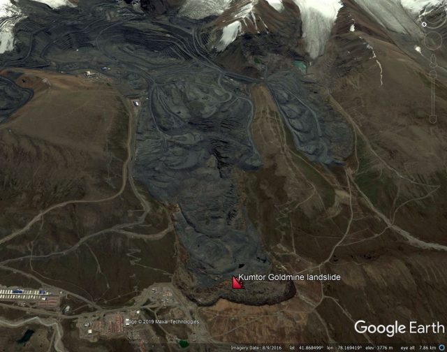 Google Earth image of the Kumtor Goldmine landslide