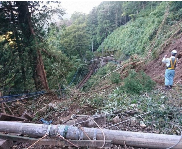 Landslide damage from typhoon Hagibis