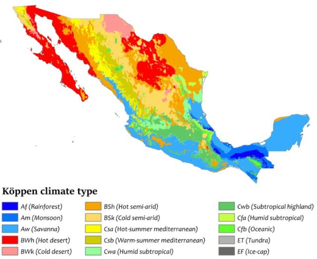 Climate types in Mexico