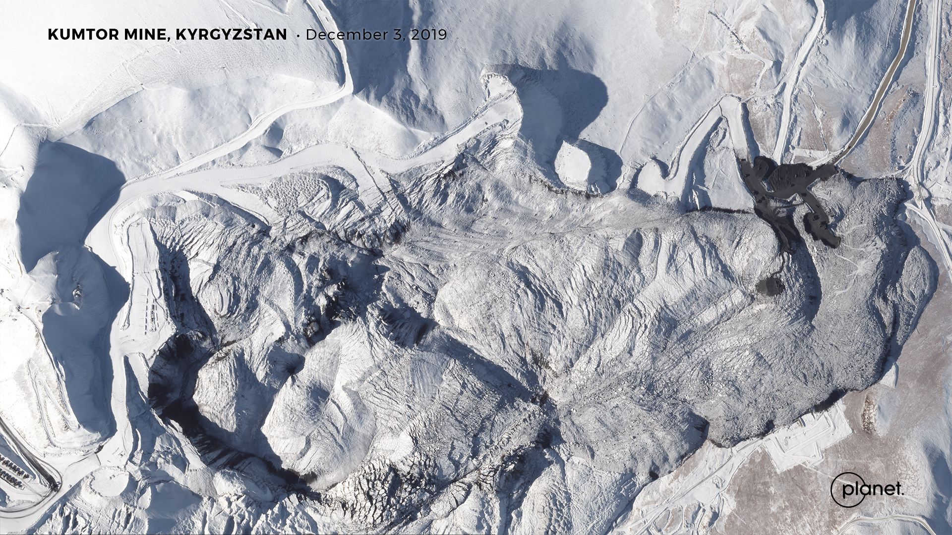 Planet Labs SkySat image of the Kumtor gold mine landslide. 