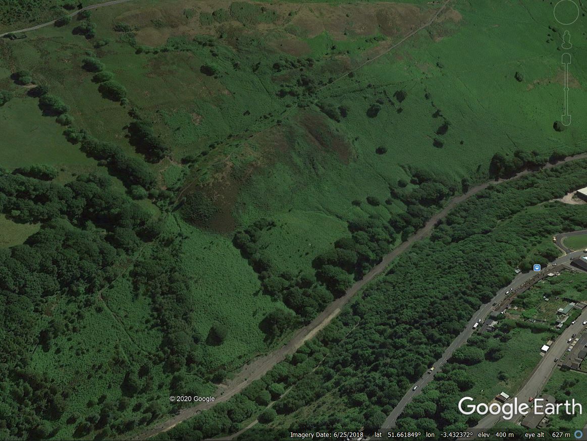 Google Earth image of the location of the Tylorstown landslide