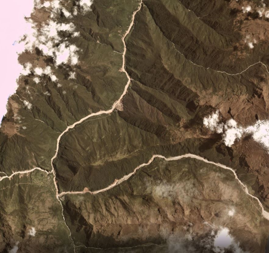 Planet Labs image after the Salkantay rock avalanche and debris flow. 