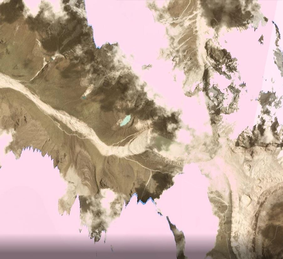 Planet Labs imagery of the upper portions of the of the Salkantay landslide, after failure.