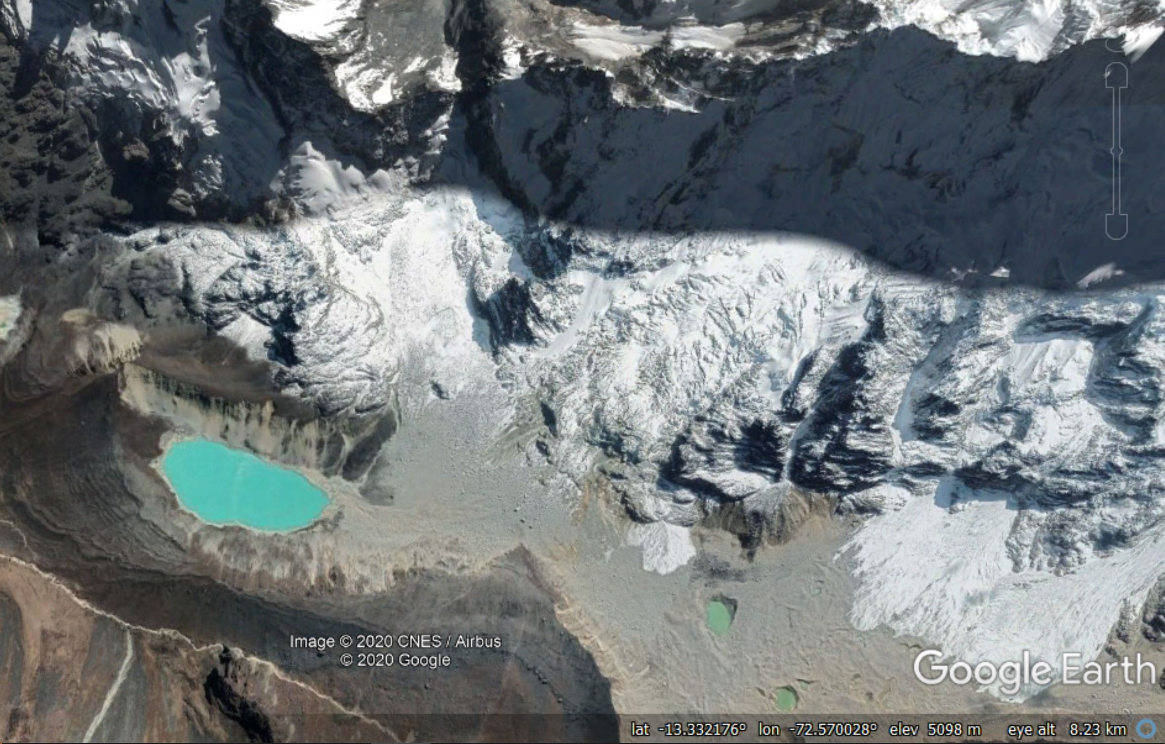 Google Earth image of the site of the Salkantay landslide