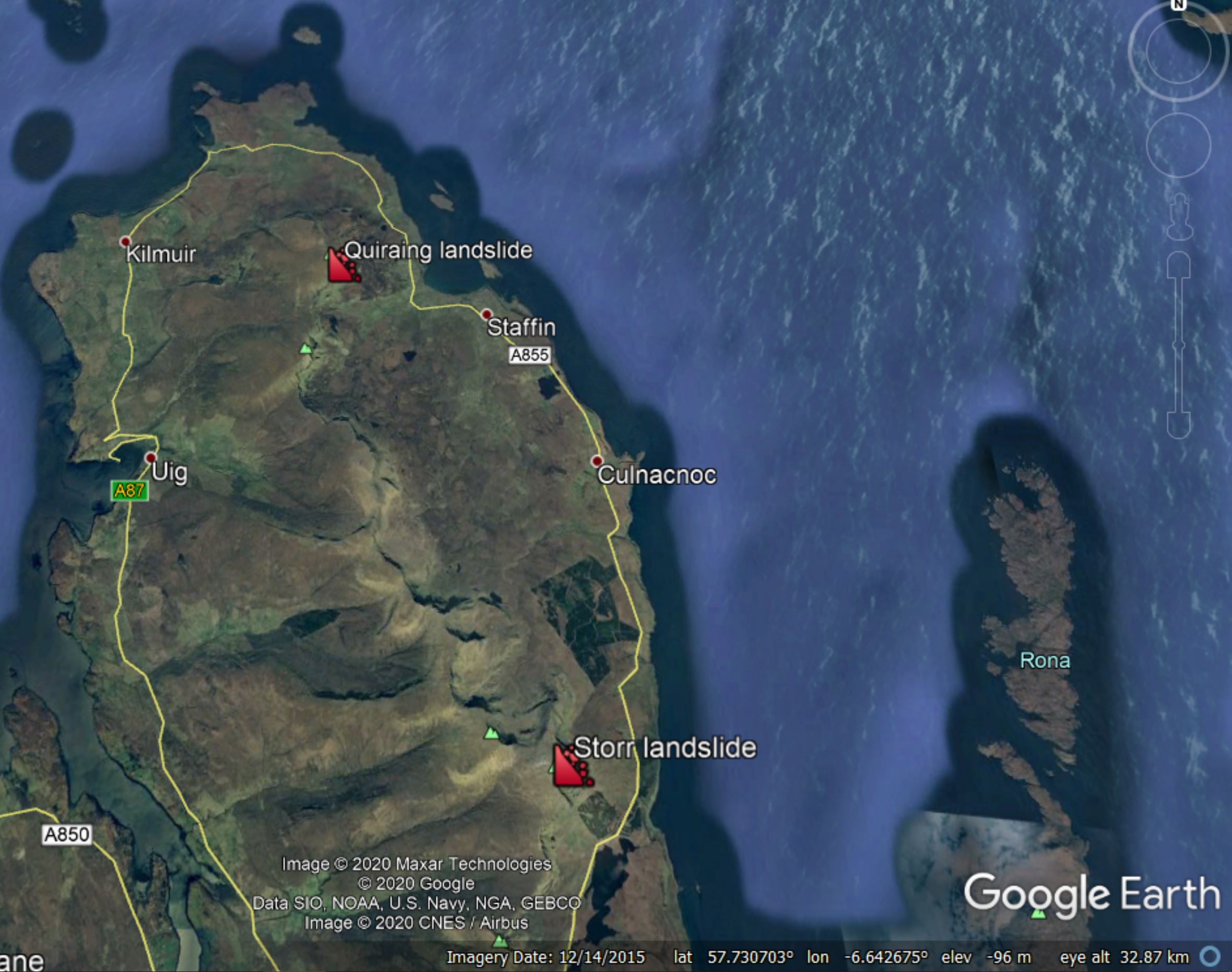Google Earth image of the Trotternish peninsula
