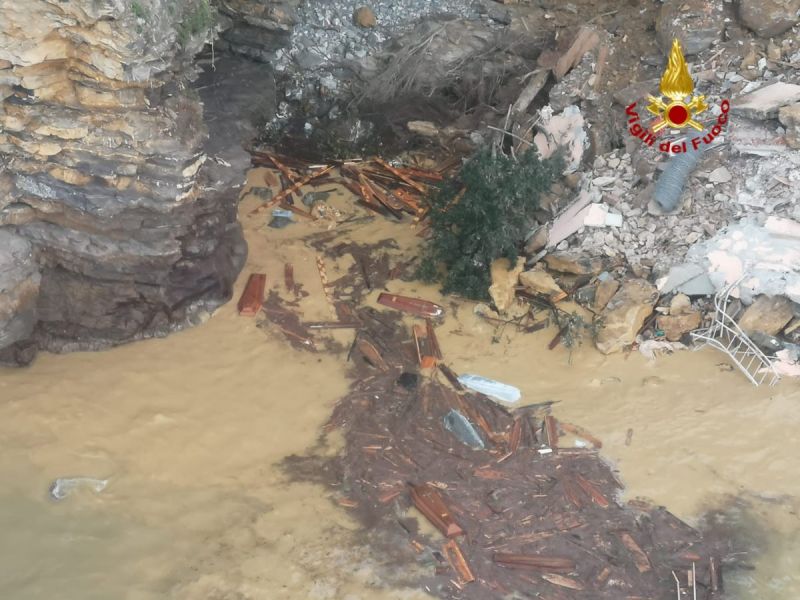 The aftermath of the landslide at Camogli in Italy. Image collected from an Italian fire brigade helicopter.
