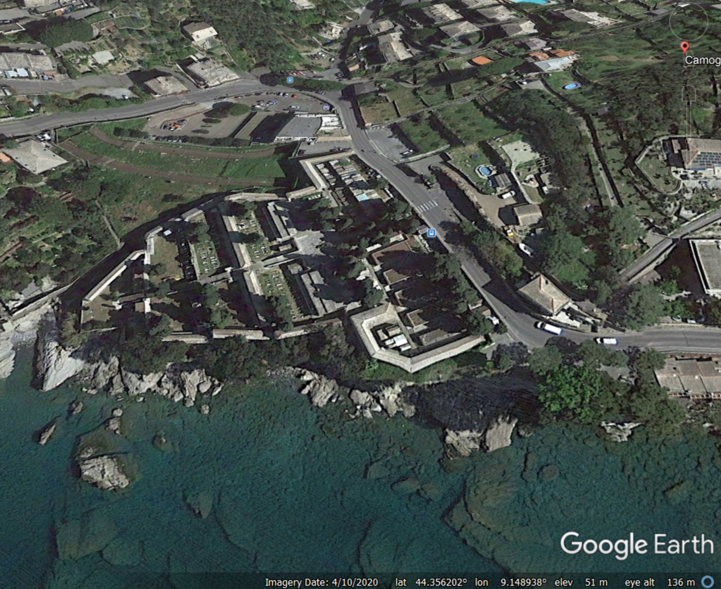 Google Earth image of the site of the landslide at Camogli
