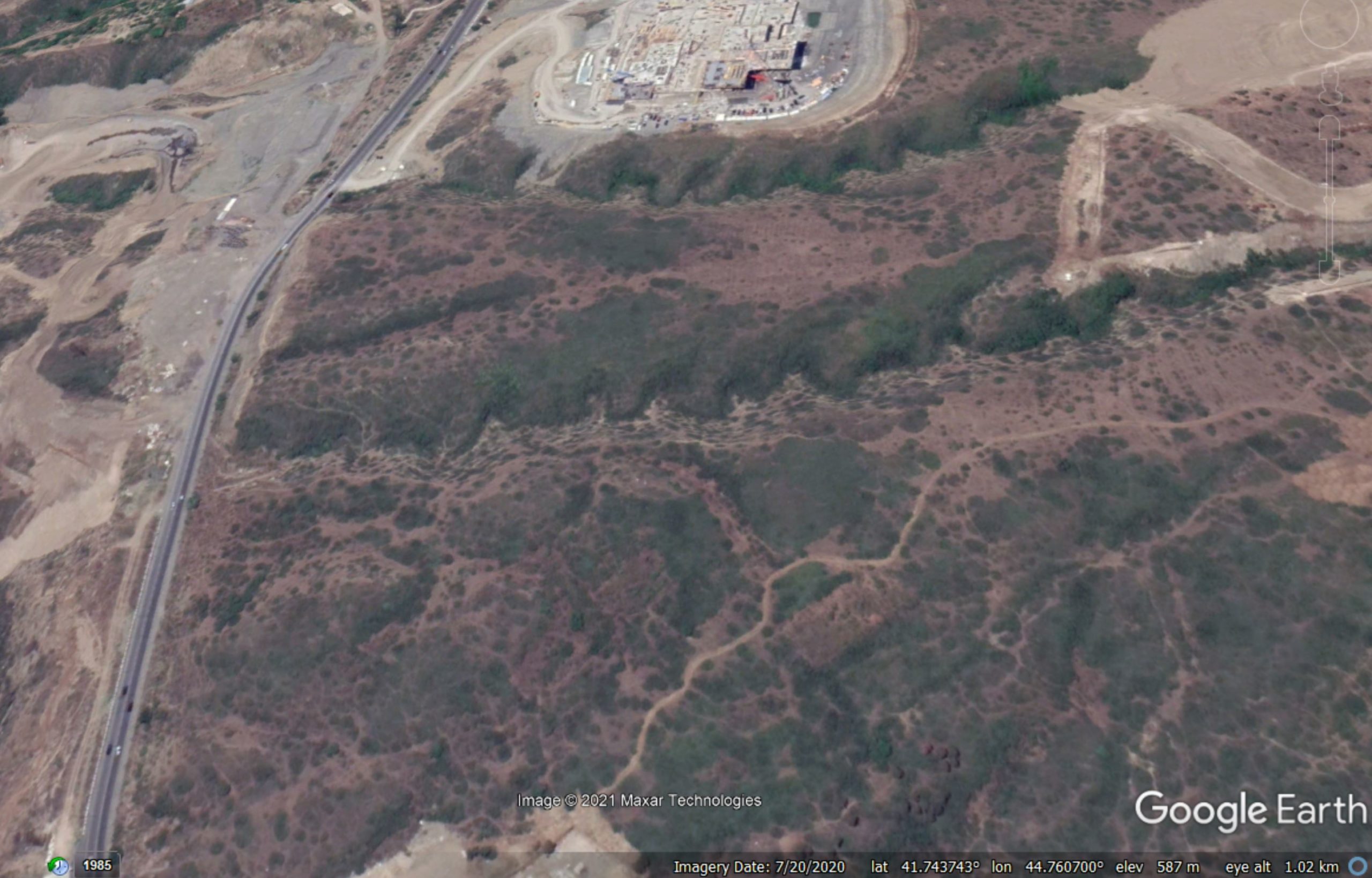 Google Earth image of the site of the landslide in Tblisi
