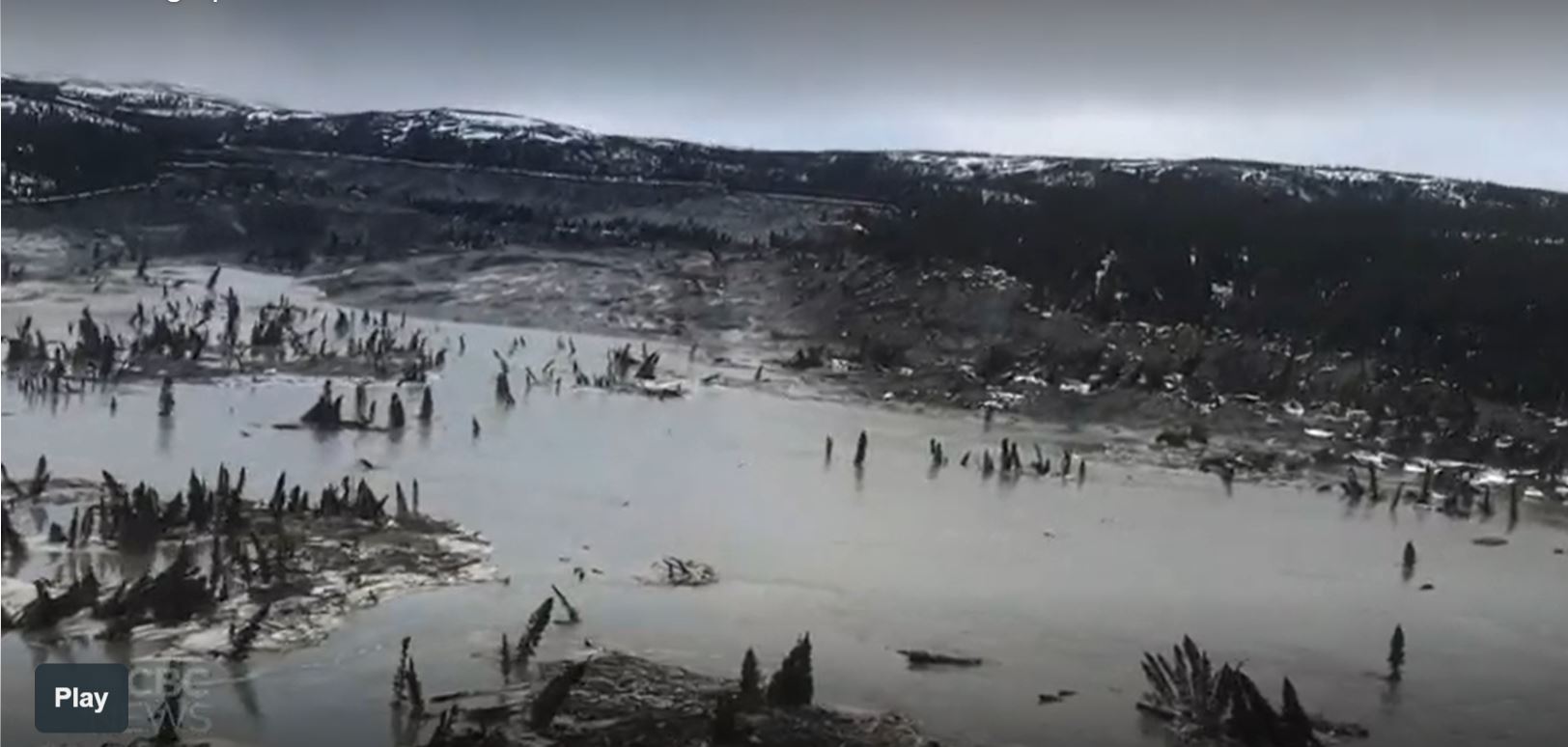 The landslide on the Great Whale River. Still from a video posted by CBC.