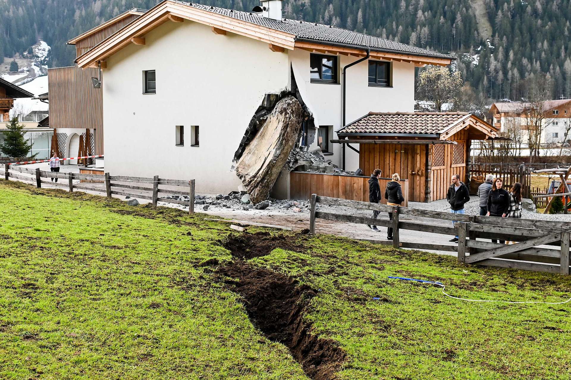 The boulder that struck a house in Neustift in Austria