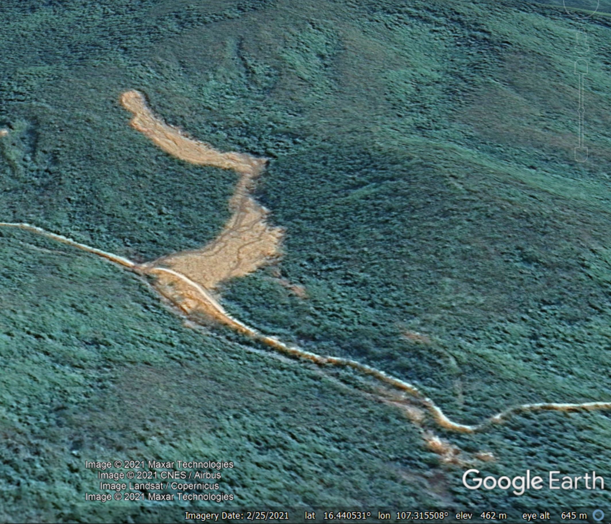 Google Earth image of the 13 October 2020, deadly landslide in Phong Dien, Vietnam.