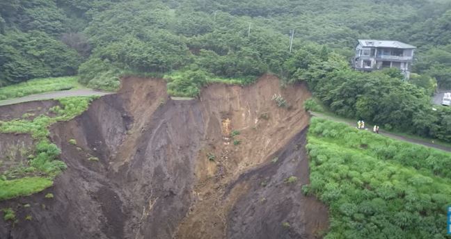 The source area in the aftermath of the Atami landslide in Japan. 