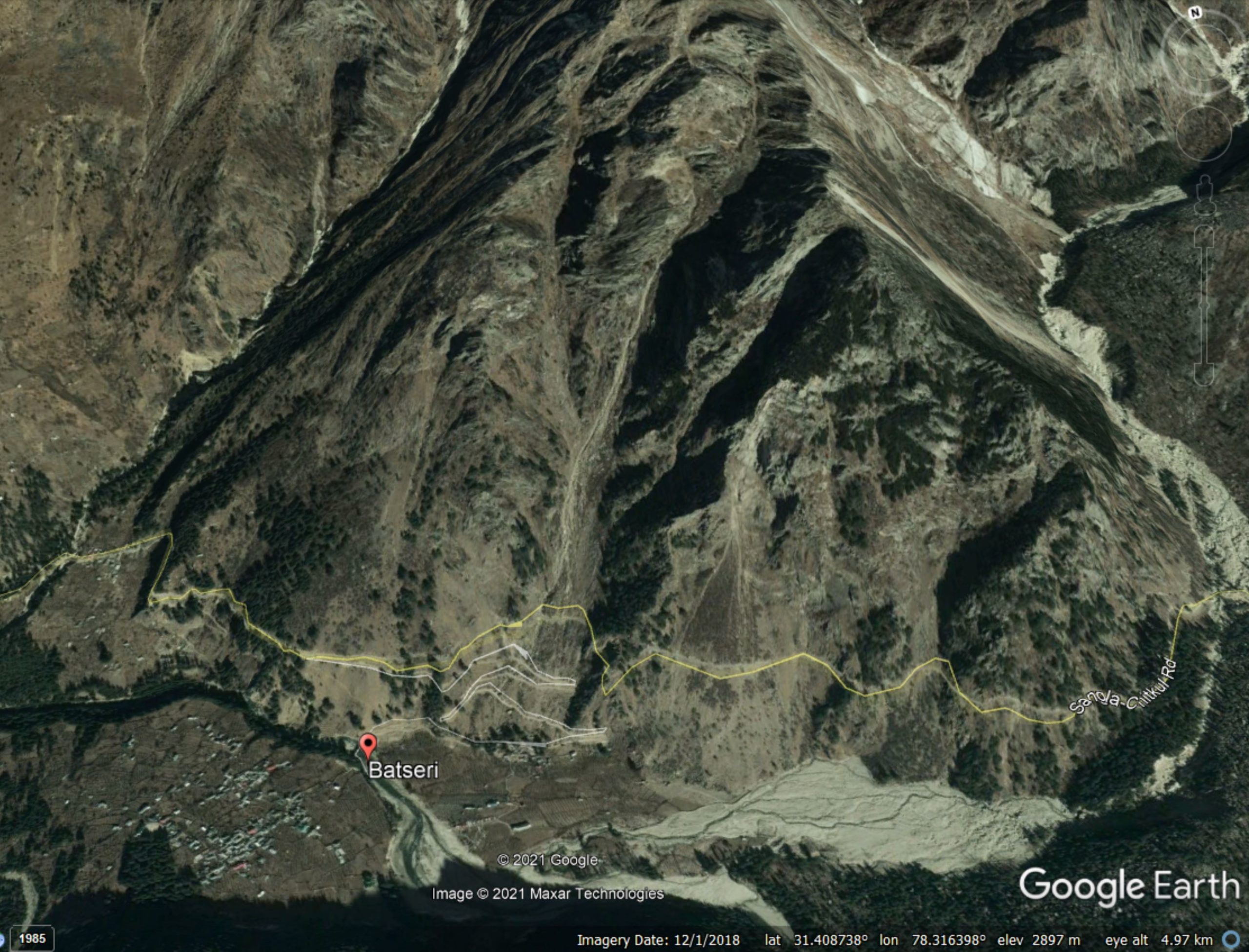 Google Earth view of the terrain at Batseri.