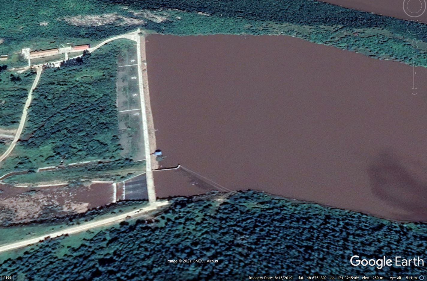 Google Earth image showing detail of the possible
                Yong'an Dam in Hulunbuir, China.